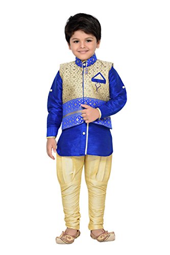 Boy's Silk Cotton Kurta Pyjama and Waistcoat Set