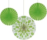 Creative Converting 3-Count Solid and Polka Dots Paper Fans, 12"/16", Fresh Lime