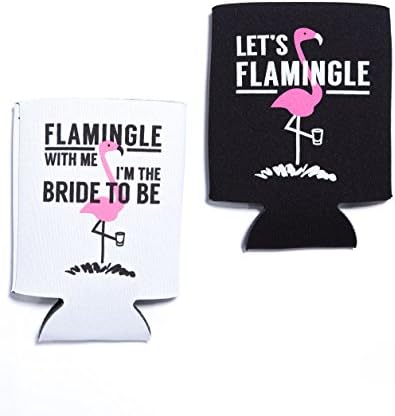 Adorable Flamingo Bachelorette Party can coolers - 'Let's Flamingle' and 'Flamingle With Me' (Black - Let's Flamingle)