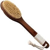 Long Handle Bristles Shower Back Scrubber, Wet Dry Bath Body Brush with Hanging Loop ，Curved Exfoliating Shower Brush for Men Women