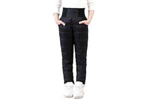 Weixinbuy Unisex Boys Girls Snowpants Solid High Waist Thick Winter Warm Jogger Pant Elastic Waistband Snow Pants
