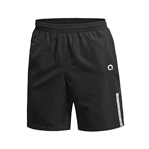 Ogeenier Men's Performance Training Shorts Workout Running Fitness Soccer shorts With Zipper Pocket and Reflective Stripes for Outdoor Safty at Night Black XL