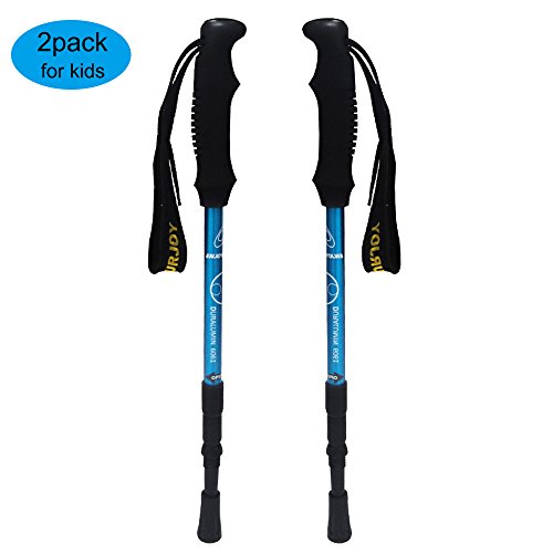 yourjoy 2 Pack Children Climbing Trail Trekking Hiking Poles Ultralight 3 Sections Aluminum Alloy with mud Basket Rubber Cap