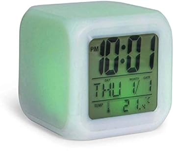 Jamboree Digital White Digital Alarm Temperature Night Glowing Cube 7 Colors Clock LED Change LCD Clock