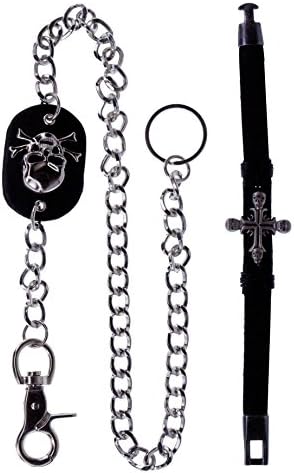 ABC STORY Women Heavy Biker Trucker Motrocycle Black Skull Wallet Chain With Bracelet For Men