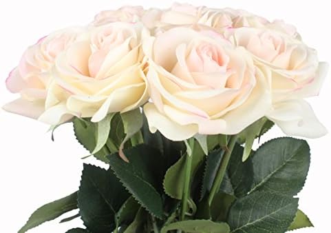 JAROWN Milk Pink Fake Roses Artificial Flowers 12pcs 16.93 Inches
