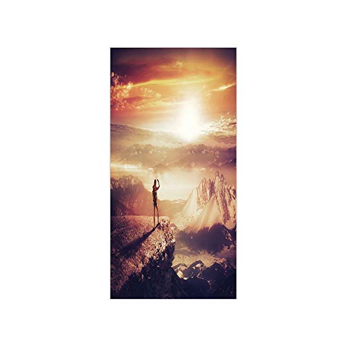 3D Decorative Film Privacy Window Film No Glue,Adventure,Traveler Woman with Backpack on Mountain Surveying Sunset Adventure Photo Print,Multicolor,for Home&Office