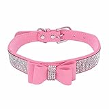 Sunward Dog Collar, Diamond Bow Tie Crystal Rhinestone Pet Collar Designer Girl Boy Dog Collars (Pink, M)