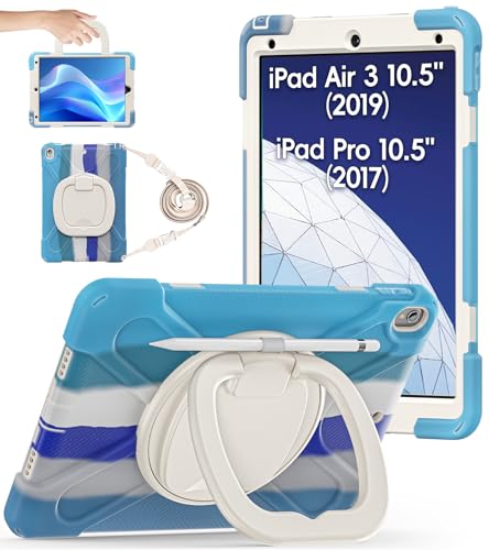 BATYUE Schutzhülle für iPad Air 3. Generation 2019 / iPad Pro 10,5 Zoll (26,7 cm) 2017; robuste, robuste Schutzhülle mit Stifthalter, um 360° drehbare