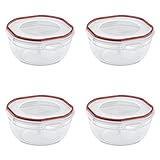Sterilite 03938604 Ultra-Seal 2.5 Quart Bowl, Clear Lid & Base with Rocket Red Gasket, 4-Pack