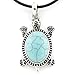 Vintage Feel Silver Tone Turquoise Stone Turtle Pendant Necklace