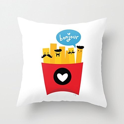 Home Style diylancas Cotton Linen Throw Pillow Cover Cushion Case French Fries - 45 X 45 cm Square Design