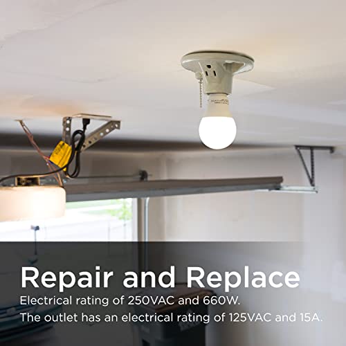 UltraPro Porcelain Light Socket with Outlet and Pull Chain Light