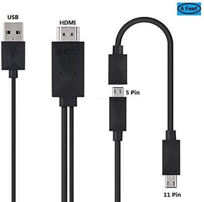 Micro USB to HDMI Adapter for Android Devices, 6 feet Male to Male cable +Micro 5pin to 11pin adapter(for Samsung Galaxy S2, S3, S4, S5, Note 2, Note 3, Note Edge (NOT for Galaxy S6 S7 S7 Edge, S8)