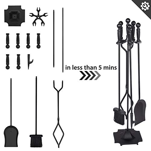 SHINESTAR 5 Piece Fireplace Tool Sets, 32 Inch Wrought Iron Fireplace