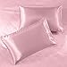Satin Sheets Queen [4-Piece, Pink] Hotel Luxury Silky Bed Sheets - Extra Soft 1800 Microfiber Sheet Set, Wrinkle, Fade, Stain Resistant - Deep Pocket Fitted Sheet, Flat Sheet, Pillow Cases
