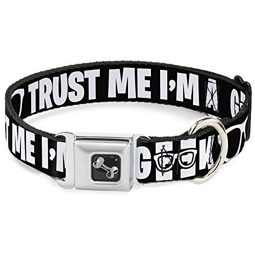 Dog Collar Seatbelt Buckle Im A Geek Glasses Black White 11 to 17 Inches 1.0 In…