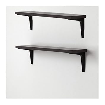 Ikea Shelving Ekby Laiva Wall Shelf 2 Pack Dark Brown With Ekby Stodis Wall Mounts 2 Pack Black For Kitchen Dining Room Living Room Hallway Bedroom Storage Amazon In Home Kitchen