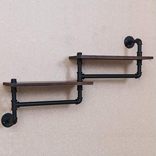 Wisdom Shelving & Storage 2-Shelf Frame Pipe Cannulation Tube Unit Vintage Industrial Pipe Cannulation Tube Wall Shelf Frame Retro Brown Sturdy Durable