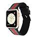 MORTREE Nylon and Leather Band for Apple Watch Series 3 Series 4 Bands,Woven Nylon Replacement Band with Top Layer Genuine Leather Wrist Band for Iwatch Series 4/3/2/1(Green and Red in Black 42mm)
