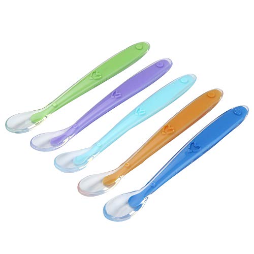 Silicone Baby Spoons BPA Free - Soft Tip First Stage Infant Spoons Gift Set of 5 with Convenient Travel Case - Thumbnail 6