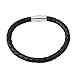HS 1PC Braid Leather Bracelet Wristband With Stainless Steel Magnetic Lock Clasps Mens Womens Braided Bangle (Black)