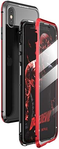GOIDEA iPhone Xs Max Case 360°Full-Body Clear Tempered Glass Case Magnetic Adsorption Installation Anti-Scratch Aluminum Metal Frame with Double Screen Protector Cover for iPhone Xs max (Red+Black)