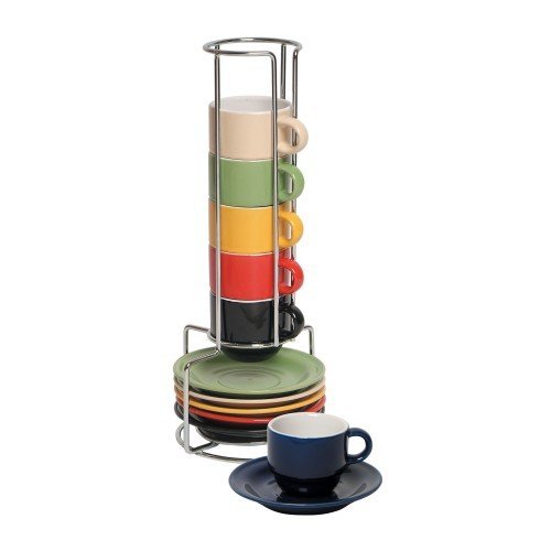 Espresso Cups Set by Gibson Coffee cup set with metal rack Stackable