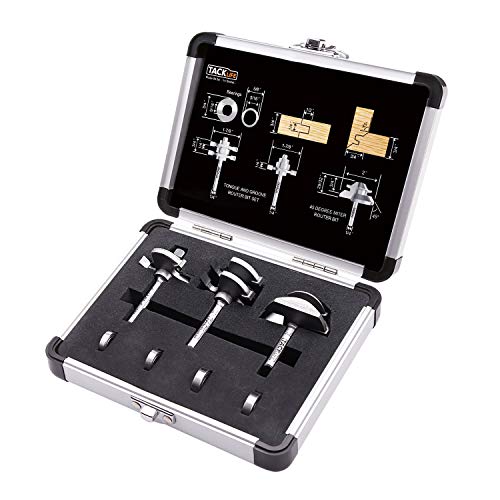 Router Bit Set, TACKLIFE 3Pcs 1/4-Inch Shank Router Bits with 4Pcs Bearings Set, Aluminum Case, Woodworking Tools for Home Improvement and DIY - RB31C