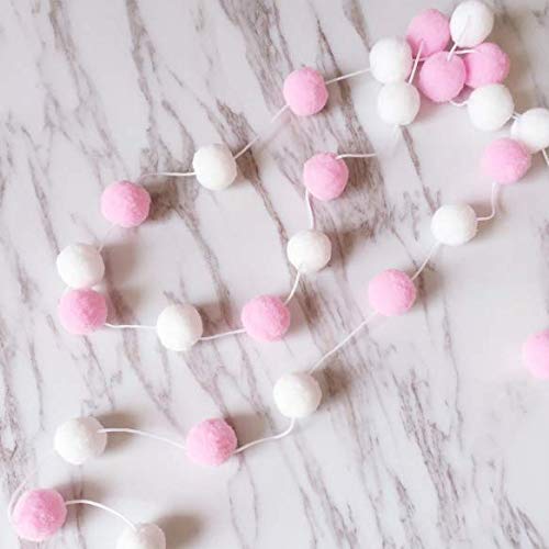 SZETOSY Pom Poms Garlands - GOODCHANCEUK 2 x Felt Ball String 2M Hanging Ornaments Handmade Pom Pom Decoration For Bedroom Party Birthday White+Pink