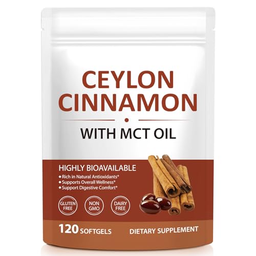 Ceylon Cinnamon Softgels with MCT Oil, High Absorption Formula, Antioxidant Support, Digestive Health Supplement, Cinnamon Supplements for Women & Men, 120 Softgels