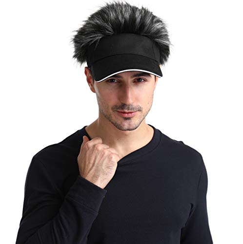 Men\'s Novelty Flair Spiked Hair Visor Sun Funny Golf Hats Fake Wig Peaked Adjustable Baseball Caps