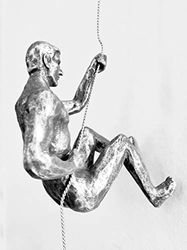 Haute Collage 1x Antique Silver Climber Left-handed Handmade Climbing Man with Wire Rope Wall Mounted Art Sculpture