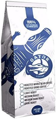 Gator Coffee Roasted Coffee beans Organic USDA certificate 100% Colombian Coffee Single Origin Direct Trade, Artisan Roasted Medium Roast 12 ounces