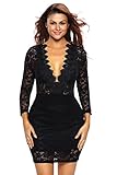 Roswear Women's Hollow Out Lace V Neck Clubwear Mini Dress