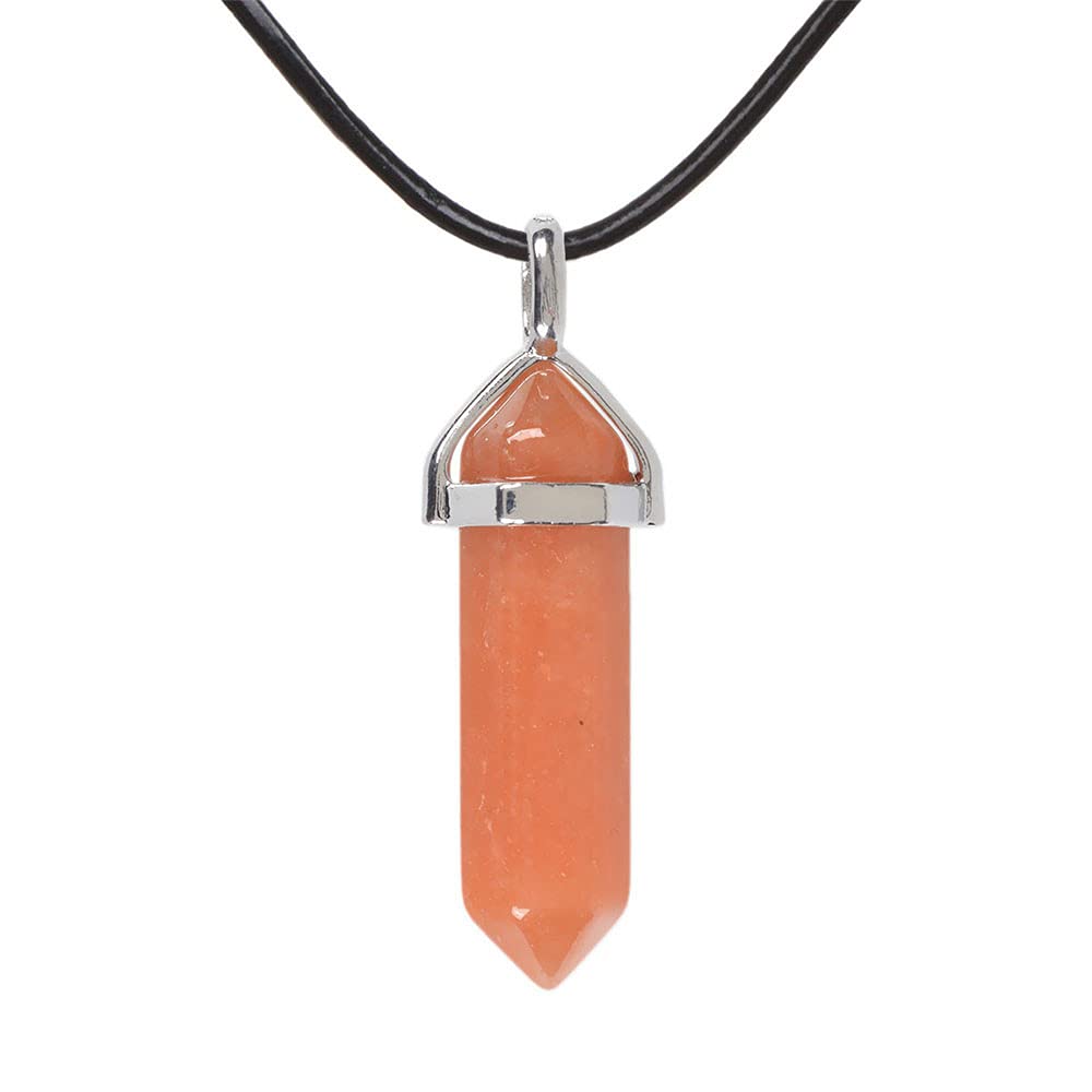 Justinstones Natural Orange Aventurine Gemstone Hexagonal Pointed Reiki Chakra Pendant Necklace, 18" Leather Cord, 316L Stainless Steel Connector Clasp โ image 1
