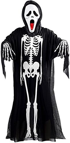 Halloween Skeleton Costume Set - Scream Mask, Ghost Robe Costume and Skeleton Gloves For Adult and Children