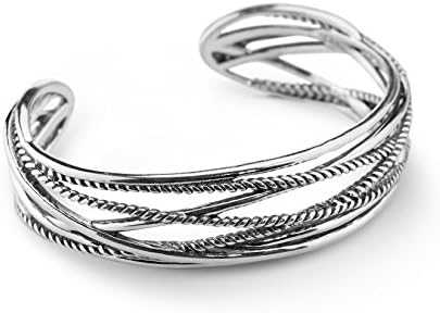 Sterling Silver Crisscross Rope Cuff Bracelet Size S, M and L