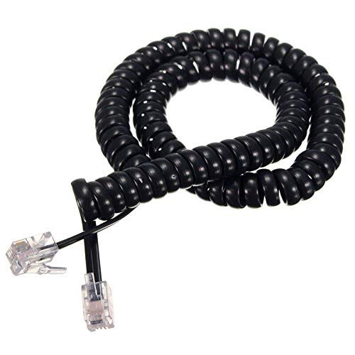 BE-TOOL Telephone Handset Cord, RJ10 RJ9 4P4C Coiled Telephone Cord Cable Line Wire, 2m / 3m /5m (Black, 1 PCS)