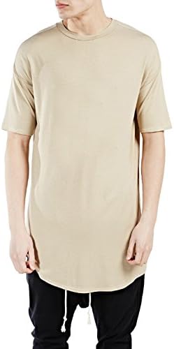 HmamlielMen's Solid color long arc bottom hem bottom shirt short-sleeved T-shirt