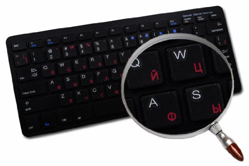 APPLE RUSSIAN CYRILLIC STICKER FOR KEYBOARD WITH RED LETTERING ON TRANSPARENT BACKGROUND FOR DESKTOP, LAPTOP AND NOTEBOOK