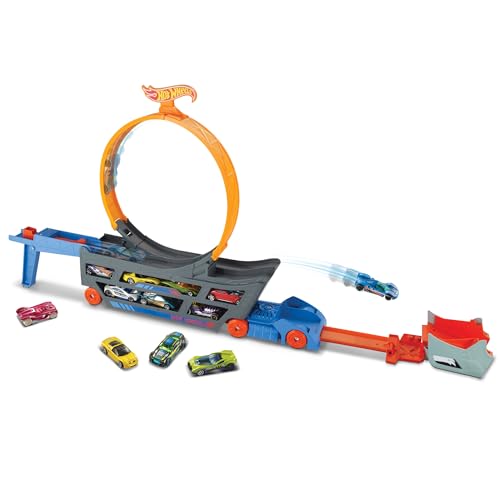 HOT WHEELS, Stunt N Go Transporter und Trackset, Spielzeug ab 4 Jahren, GCK38