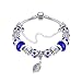 Naivo Designer Inspired Crystal Snake Chain Murano Glass Beads Charm Bracelet - Sapphire Leaf