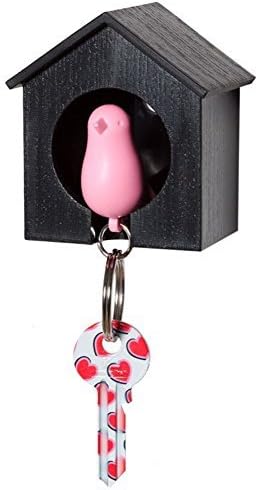 Dagne Sparrow Keyring Birdhouse Keyholder, Black/Pink