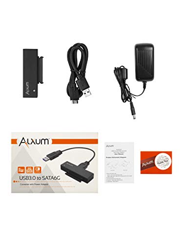 Alxum USB 3.0 to SATA Converter Cable for 2.5 & 3.5 inches SSD HDD, Hard Drive Adapter with 12V 2A Power Adapter and USB 3.0 Cable Included
