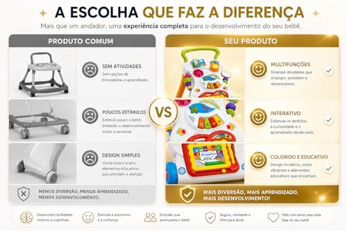 Andador Musical 3 em 1 Infantil | com Luzes, com Sons, Atividades Educativas