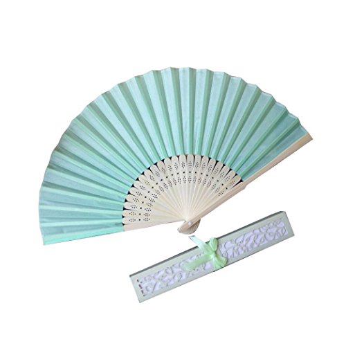 Folding Fan Vibola Chinease/Japanese Folding Silk Hand Fan, Women Hand Folding Fans Hand Fan Gift fan Craft fan Folding Fan Dance Fan (Sky Blue)
