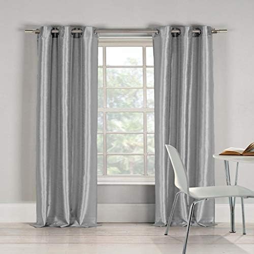 Duck River Textiles - Home Fashion Solid Faux Silk Grommet Top Window Curtains for Living Room & Bedroom - Assorted Colors - Set of 2 Panels (38 X 96 Inch - Silver)
