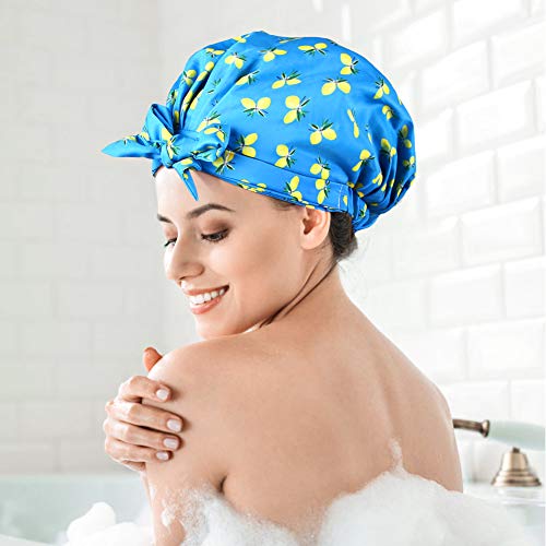YISUN Shower Caps for Women - 2 PACK Double Layer Waterproof Bath Cap with Oxford Elastic Band, Reusable Shower Caps