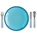 Brinware Tempered Glass and Silicone Plates for Toddlers - Grip Dish with Stainless Steel Utensils (5 Piece) Set Kids Dinnerware Non-Toxic Plate, Spoon, Fork, and Knife Place Setting (Blue)